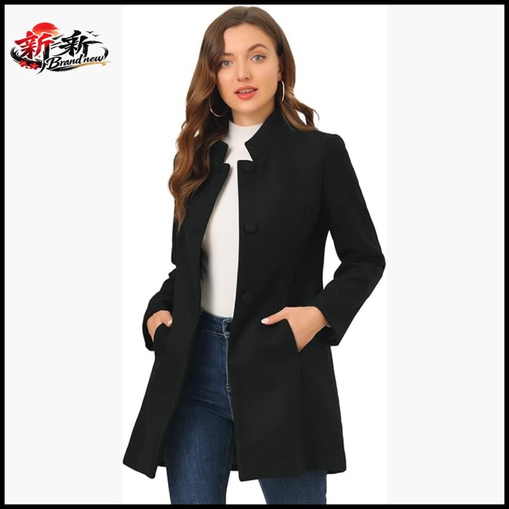 Winter Overcoat Mid-Long Stand Collar Single Breasted Polyester Coat